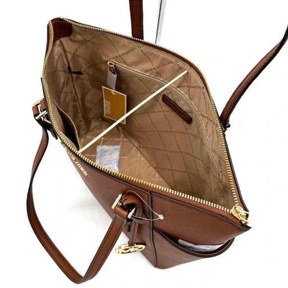 Michael Kors Large Charlotte Tote Bag & Large Trifold Wallet Luggage Brown Set - Picture 9 of 15